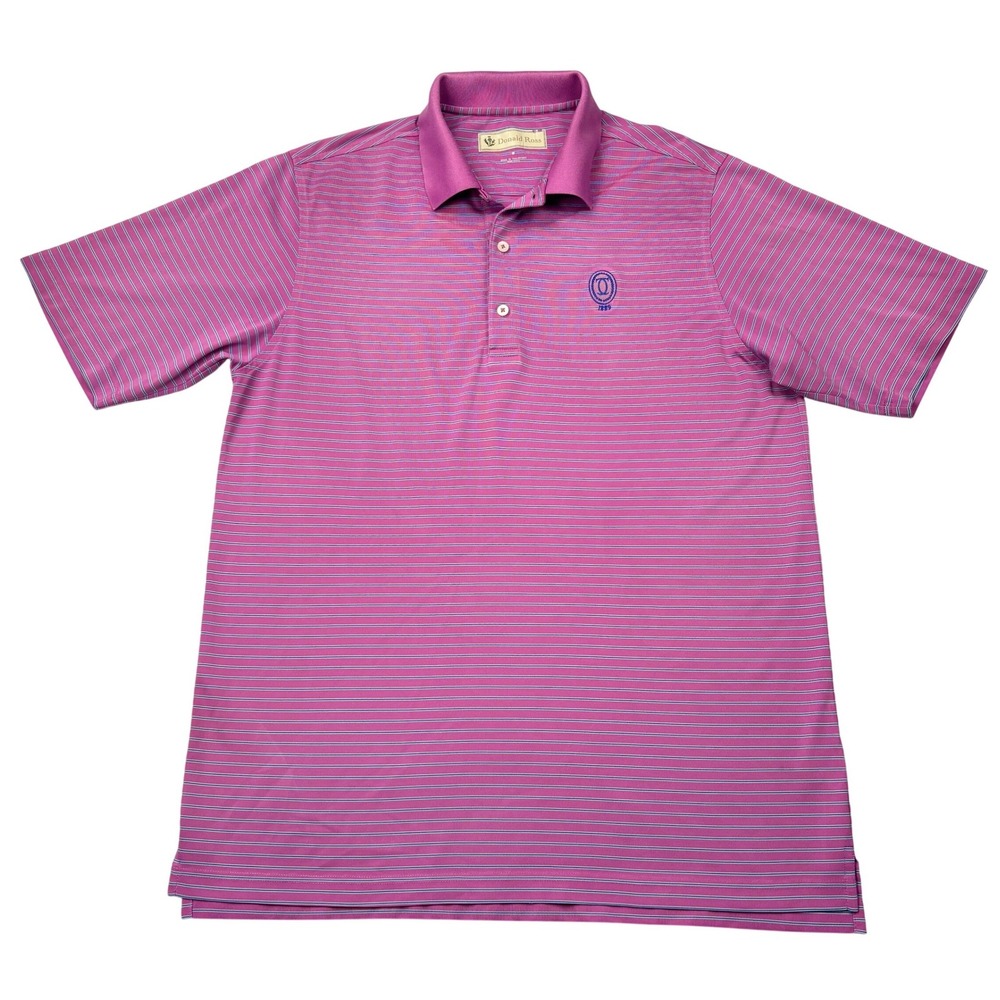 Donald Ross Golf Polo Mens Medium Pink Blue Stripe The Country Club Cleveland M